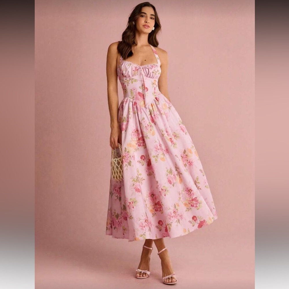Enchant Floral Pink Flared Maxi Dress